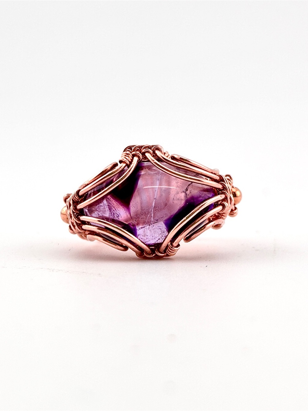 ARTISAN Hand Crafted Amethyst Wire Wrapped Copper Statement Ring Size 6.5